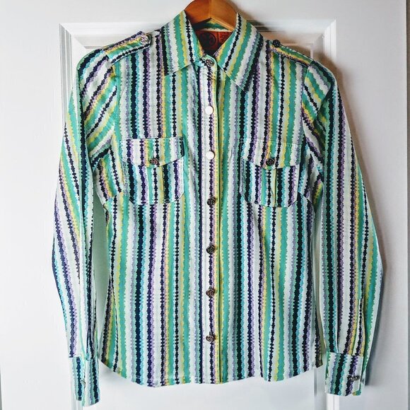 Tory Burch Striped Cotton Button-Down Shirt - Picture 1 of 6